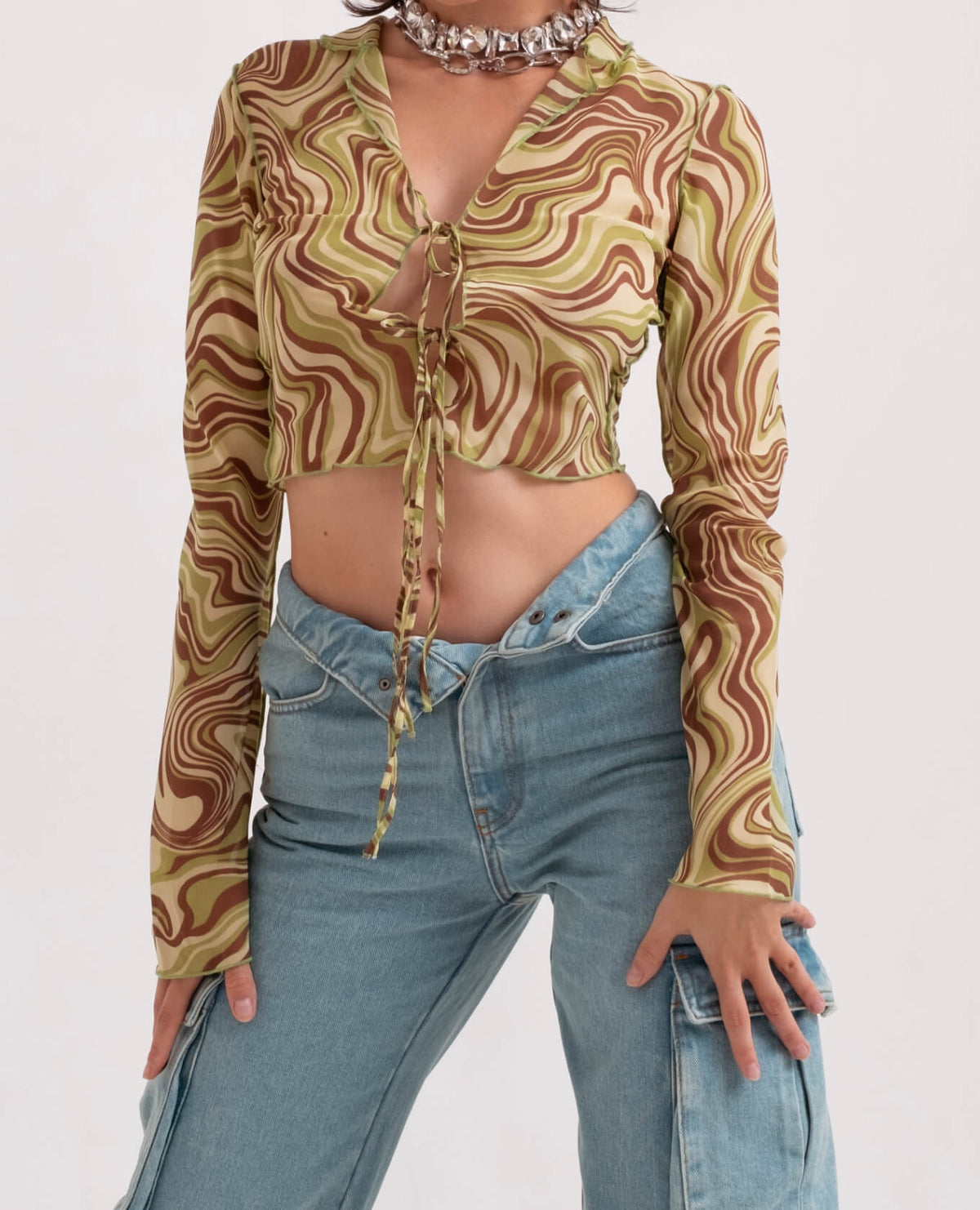 Tie-front chiffon blouse