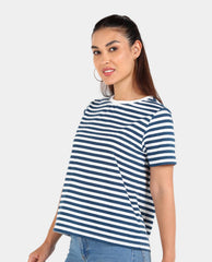 Round Neck Cotton Blend Blue T-Shirt
